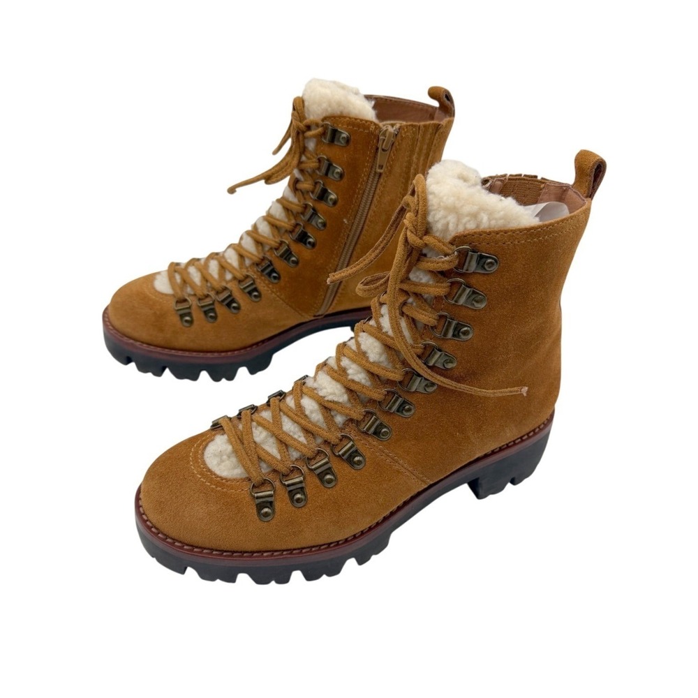 Jeffrey Campbell Culvert 9 Brown Suede Shearling Hiker Boots Lug Sole Gorpcore